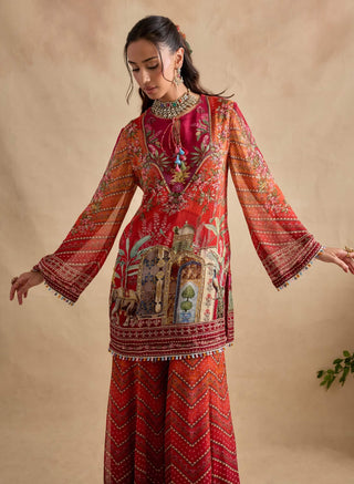Falak crimson and orange sharara set