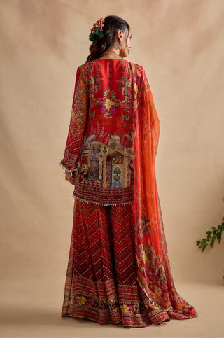 Falak crimson and orange sharara set