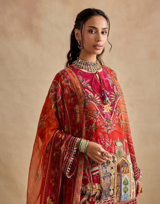 Falak crimson and orange sharara set