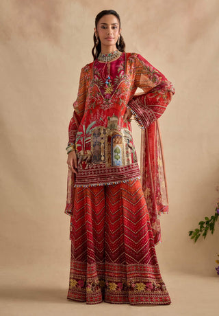Falak crimson and orange sharara set
