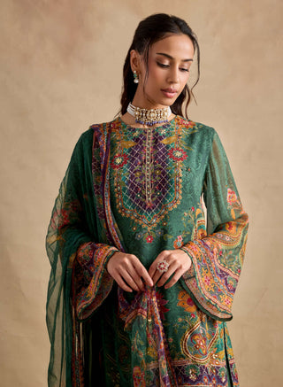Maahi dark green sharara set