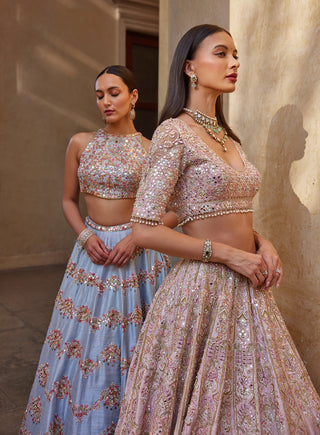 Rosepink Mirror Lehenga Set by Tamanna Punjabi Kapoor available on Indiaspopup.com