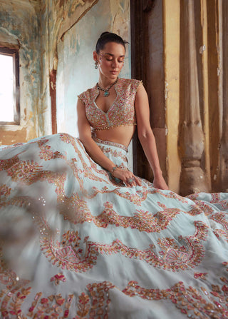 Tamanna Punjabi Kapoor-Blue Georgette Scallop Embroidered Lehenga Set-INDIASPOPUP.COM