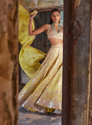 Tamanna Punjabi Kapoor-Bright Yellow Georgette Lehenga Set-INDIASPOPUP.COM