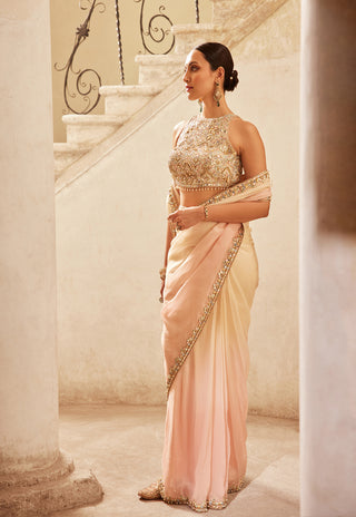 Pink ivory ombre organza sari and blouse