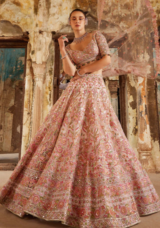 Tamanna Punjabi Kapoor-Light Pink Net Resham Embroidered Lehenga Set-INDIASPOPUP.COM