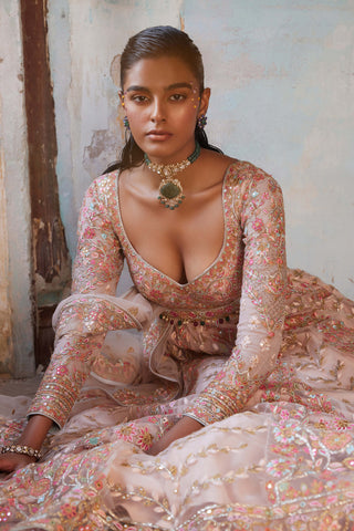 Tamanna Punjabi Kapoor-Peach Mirror Embroidered Anarkali Set-INDIASPOPUP.COM
