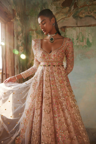 Tamanna Punjabi Kapoor-Peach Mirror Embroidered Anarkali Set-INDIASPOPUP.COM