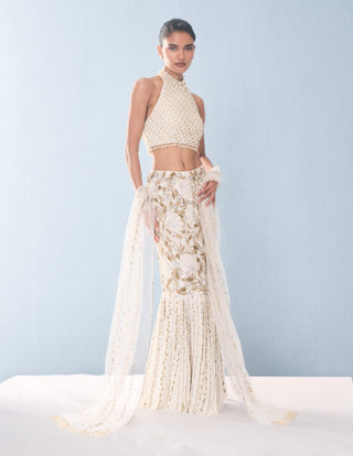 Ivory georgette fit and flare lehenga set