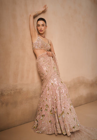 Rose pink georgette sparkle drape lehenga set