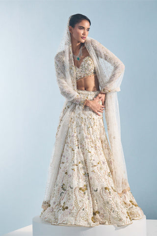 Ivory georgette fitted lehenga set