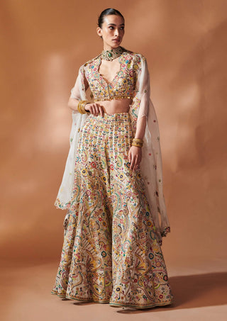 Ivory Embroidered Sharara And Cape Set by Tamanna Punjabi Kapoor, available on Indiaspopup.com