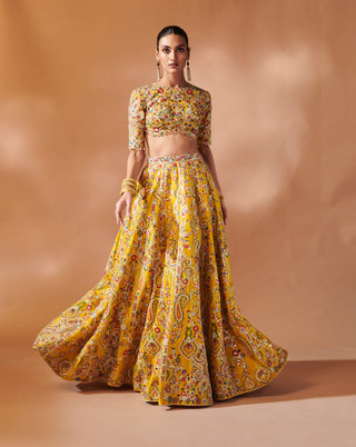 Mustard Embroidered Lehenga Set by Tamanna Punjabi Kapoor, available on Indiaspopup.com