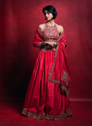 Fuchsia pink silk lehenga set