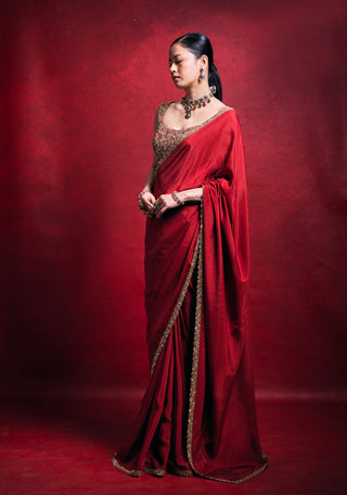 Red habutai sari set