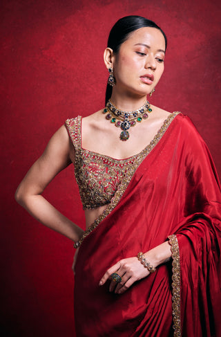 Red habutai sari set