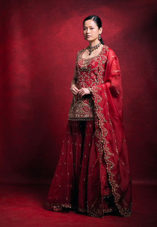 Classic red dori sharara set