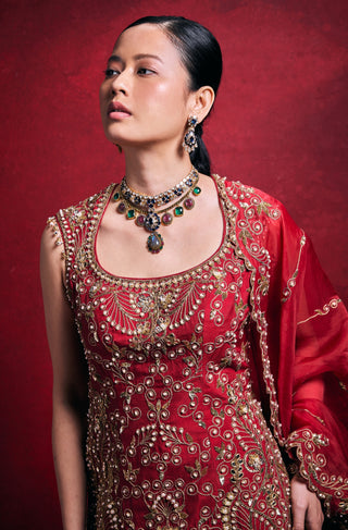 Classic red dori sharara set