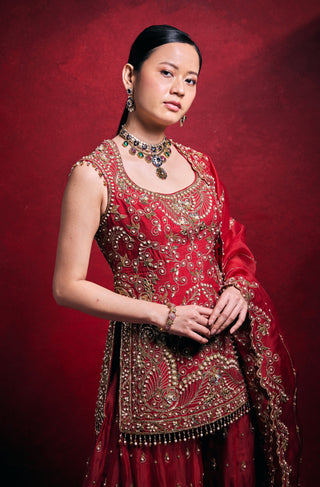 Classic red dori sharara set