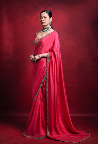 Fuchsia pink silk sari set