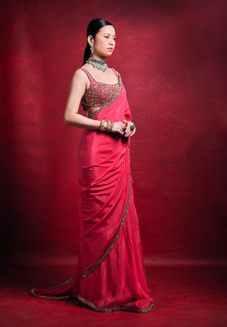 Fuchsia pink silk sari set