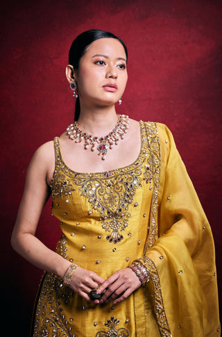 Mustard tone gharara set