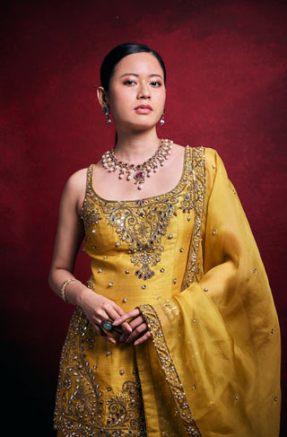 Mustard tone gharara set