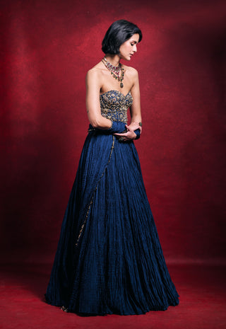 Royal blue crushed lehenga set