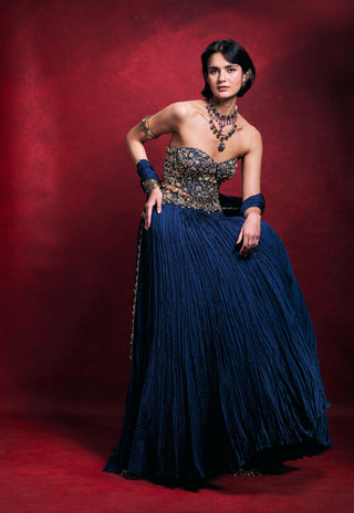 Royal blue crushed lehenga set