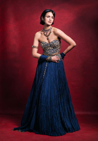 Royal blue crushed lehenga set