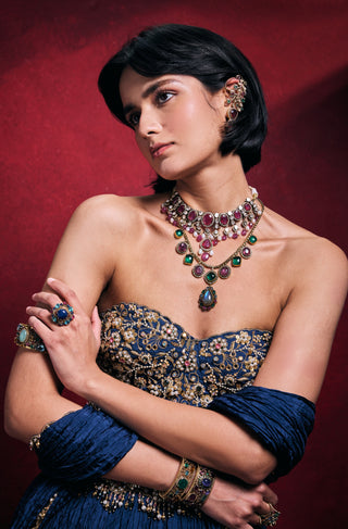 Royal blue crushed lehenga set