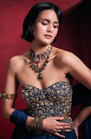 Royal blue crushed lehenga set