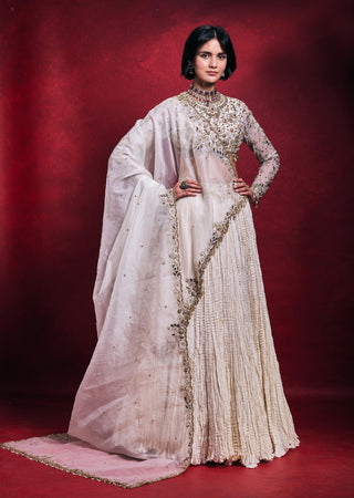 Ivory crushed lehenga set