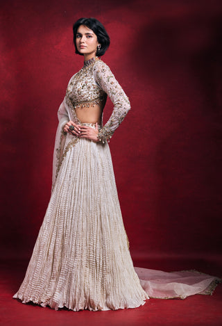 Ivory crushed lehenga set