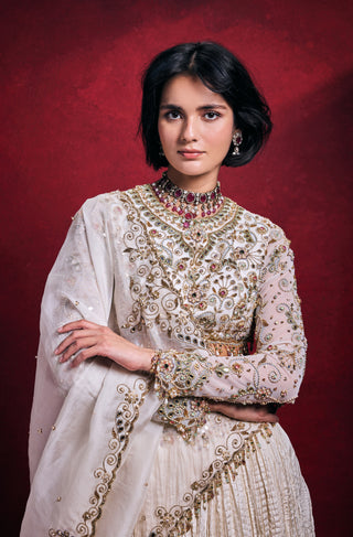 Ivory crushed lehenga set