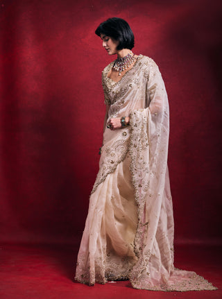Cream organza sari set