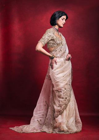 Cream organza sari set