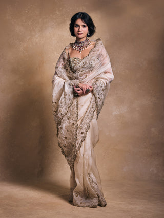 Cream organza sari set