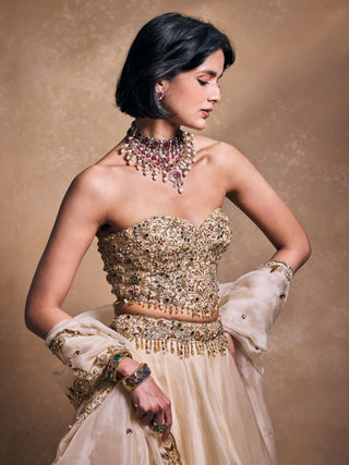 Cream organza lehenga set