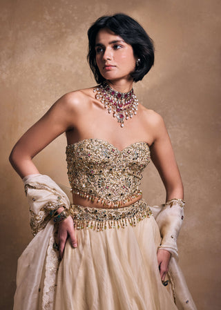 Cream organza lehenga set