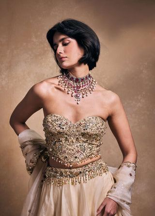 Cream organza lehenga set