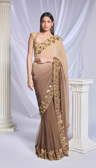 Taupe It Up Sari And Blouse by Papa Don'T Preach By Shubhika, available on Indiaspopup.com