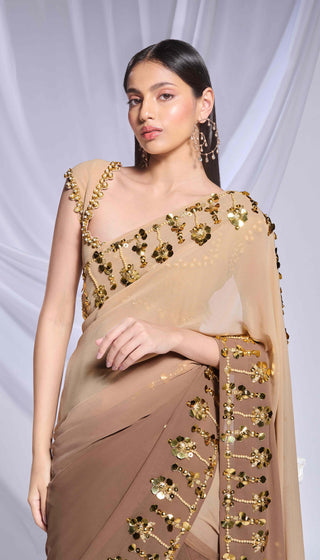 Taupe It Up Sari And Blouse by Papa Don'T Preach By Shubhika, available on Indiaspopup.com