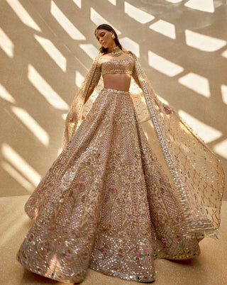 Baby pink couture zardozi lehenga set