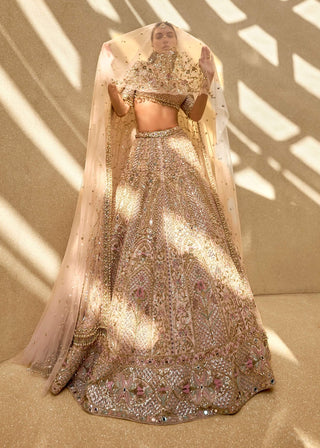 Baby pink couture zardozi lehenga set