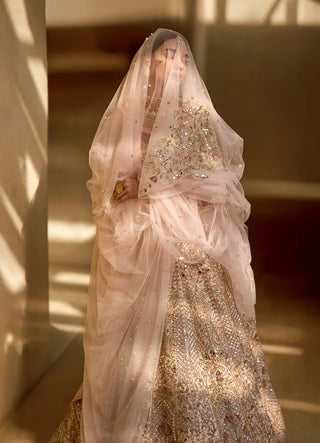 Baby pink couture zardozi lehenga set