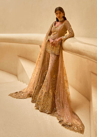 Mauve pink embroidered sharara set