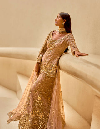 Mauve pink embroidered sharara set