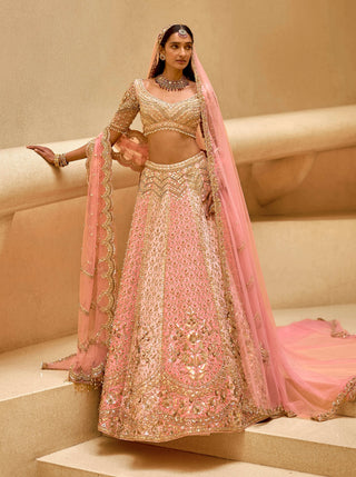Pink and coral couture lehenga set