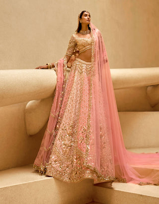 Pink and coral couture lehenga set
